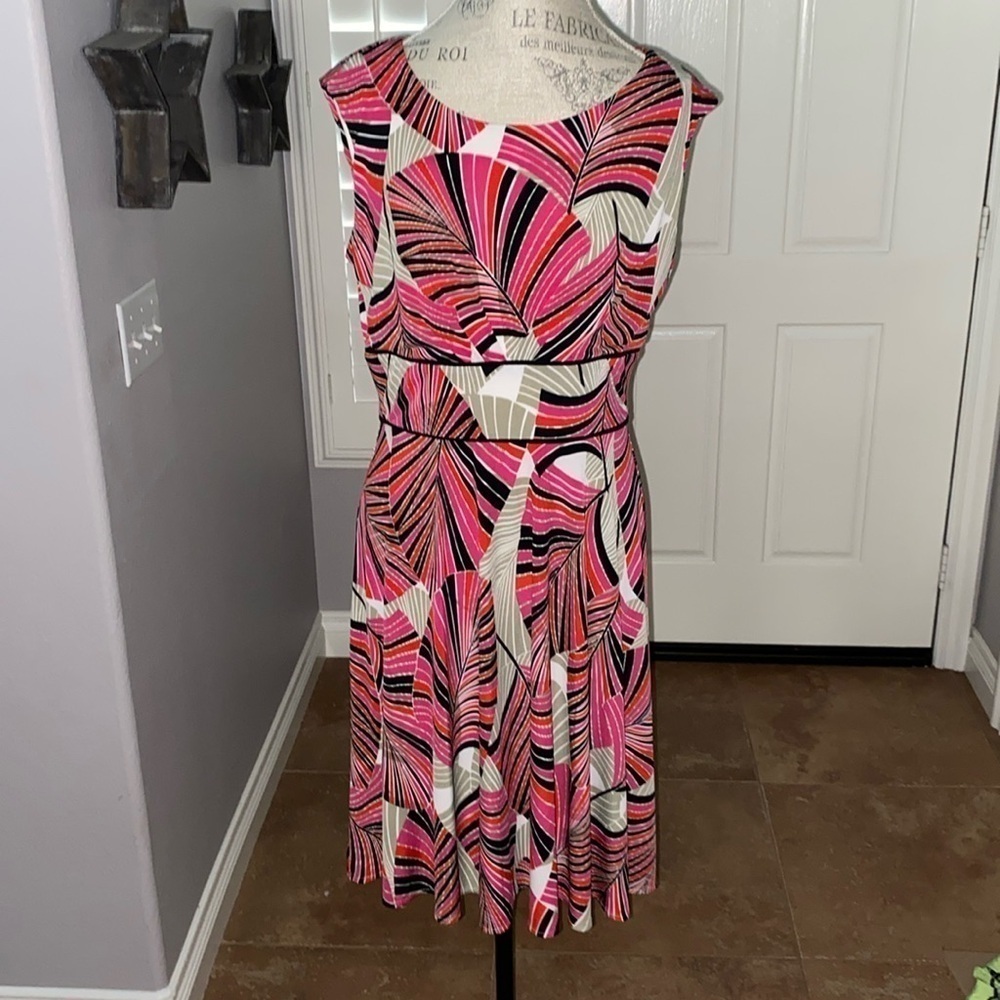 Dress Barn colorful, tropical leaf tank dress size 12